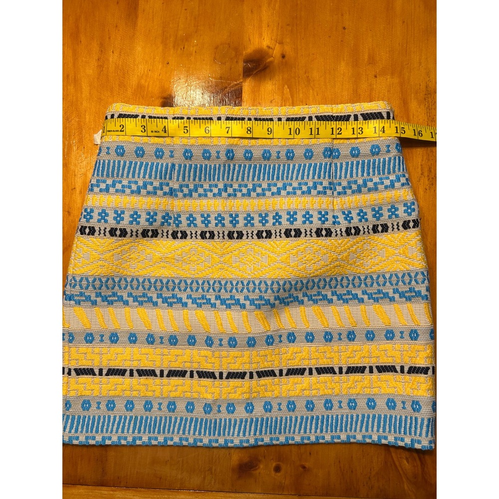 Zara Woman Yellow Blue Geometric Jacquard Mini Skirt Size S Tapestry A-Line - Picture 4 of 12